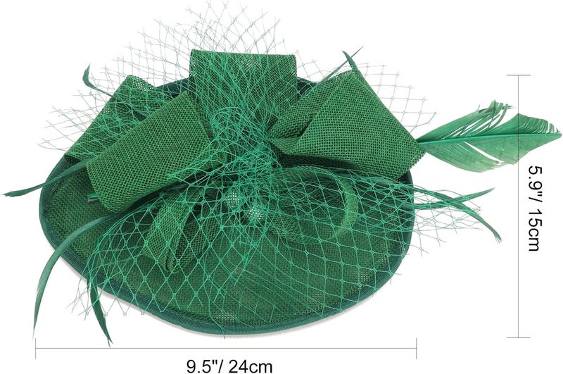 DRESHOW قبعة فاسيناتور مزينة بالريش مع رباط رأس للنساء، قبعات حفلات الشاي مع مشبك وزهرة لرأس الفتيات والنساء - Image 3